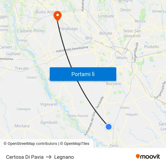 Certosa Di Pavia to Legnano map