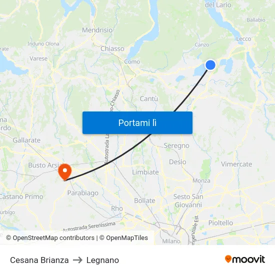 Cesana Brianza to Legnano map