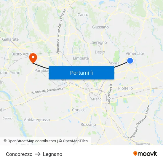 Concorezzo to Legnano map