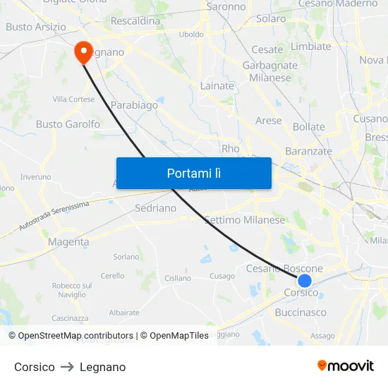Corsico to Legnano map