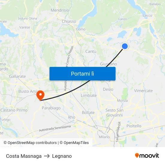 Costa Masnaga to Legnano map