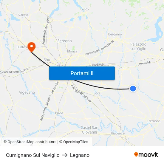 Cumignano Sul Naviglio to Legnano map
