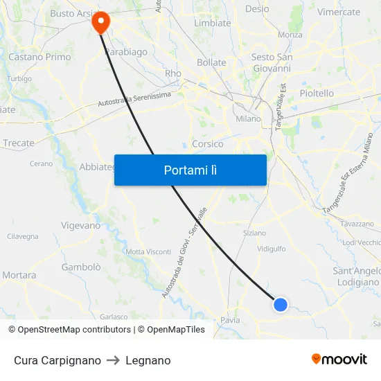 Cura Carpignano to Legnano map