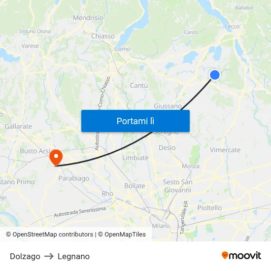 Dolzago to Legnano map