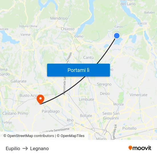Eupilio to Legnano map
