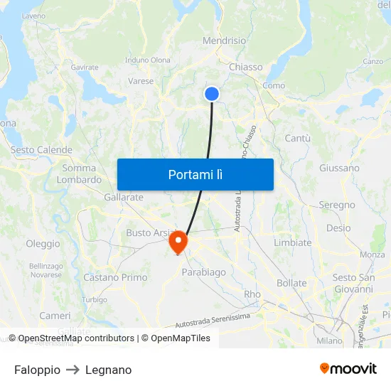 Faloppio to Legnano map
