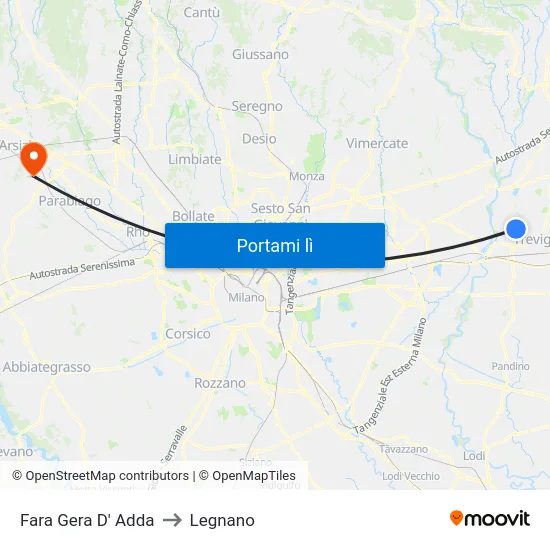 Fara Gera D' Adda to Legnano map