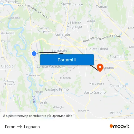 Ferno to Legnano map