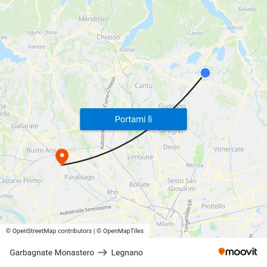 Garbagnate Monastero to Legnano map
