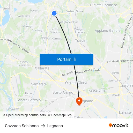 Gazzada Schianno to Legnano map