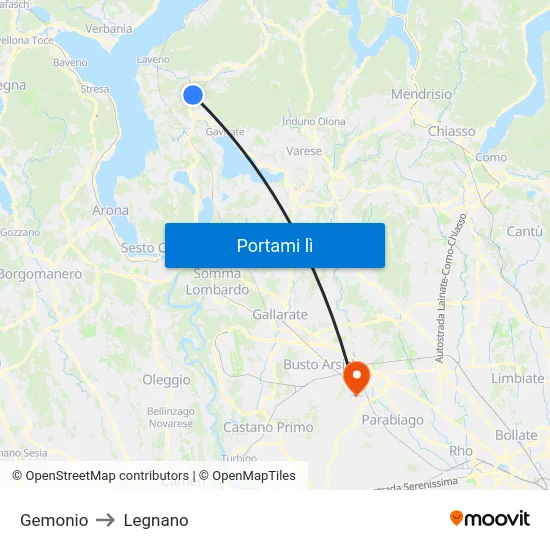 Gemonio to Legnano map