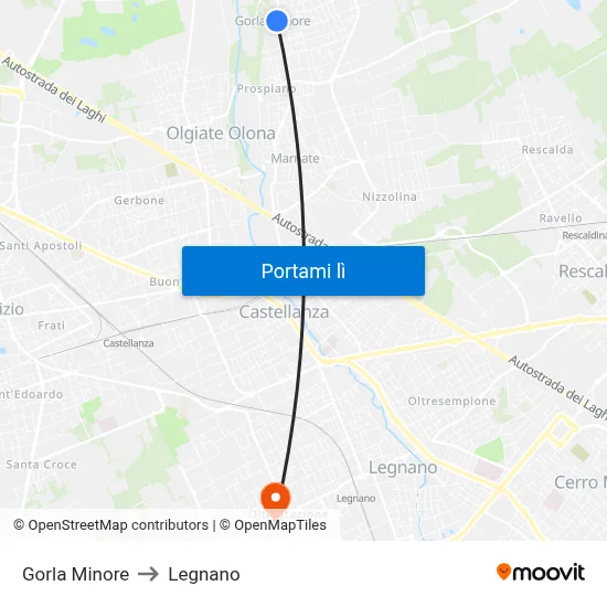 Gorla Minore to Legnano map
