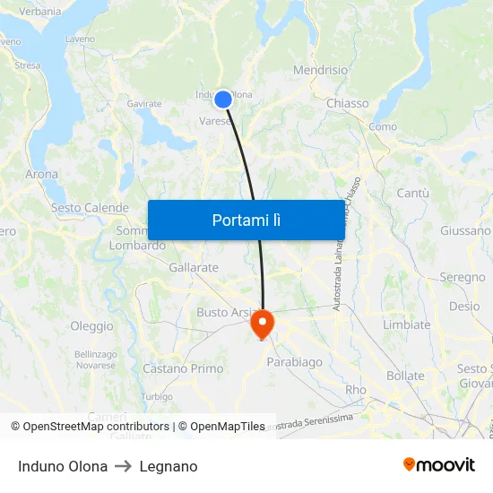 Induno Olona to Legnano map