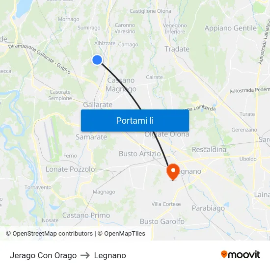 Jerago Con Orago to Legnano map
