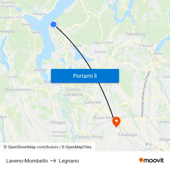 Laveno-Mombello to Legnano map