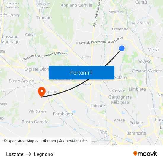 Lazzate to Legnano map