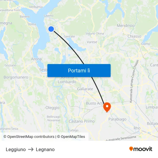 Leggiuno to Legnano map