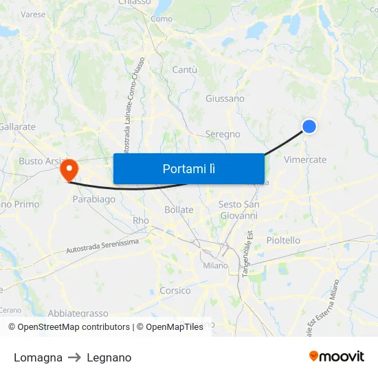 Lomagna to Legnano map