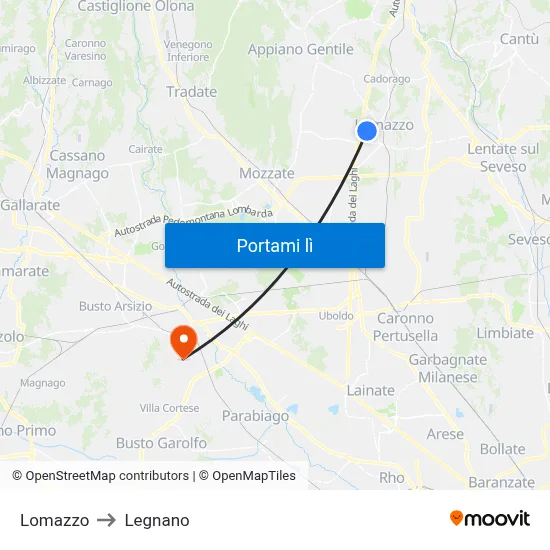 Lomazzo to Legnano map