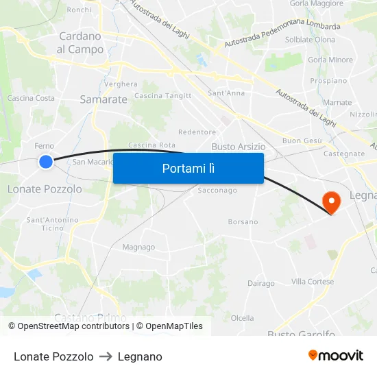 Lonate Pozzolo to Legnano map