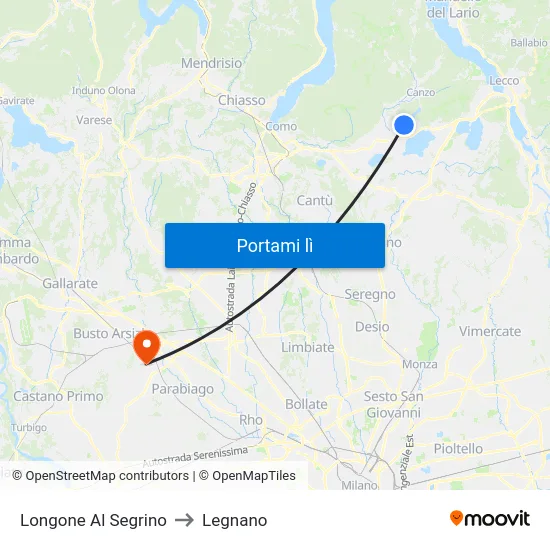Longone Al Segrino to Legnano map