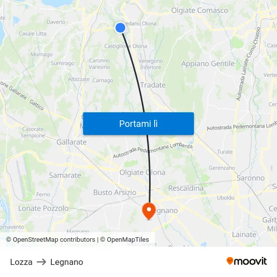 Lozza to Legnano map