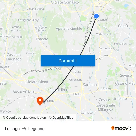 Luisago to Legnano map