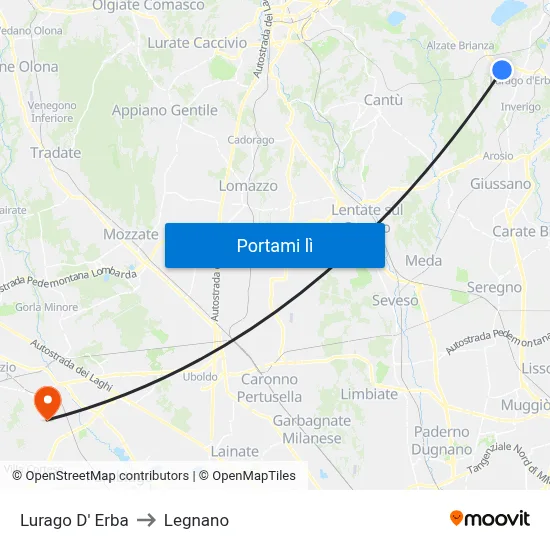 Lurago D' Erba to Legnano map