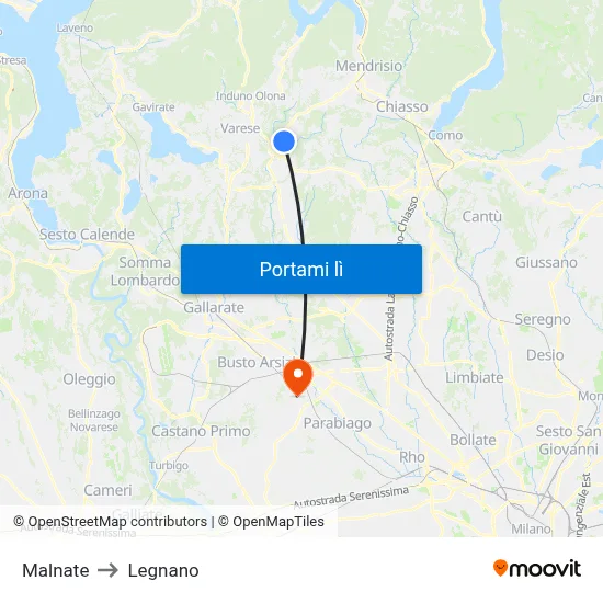 Malnate to Legnano map