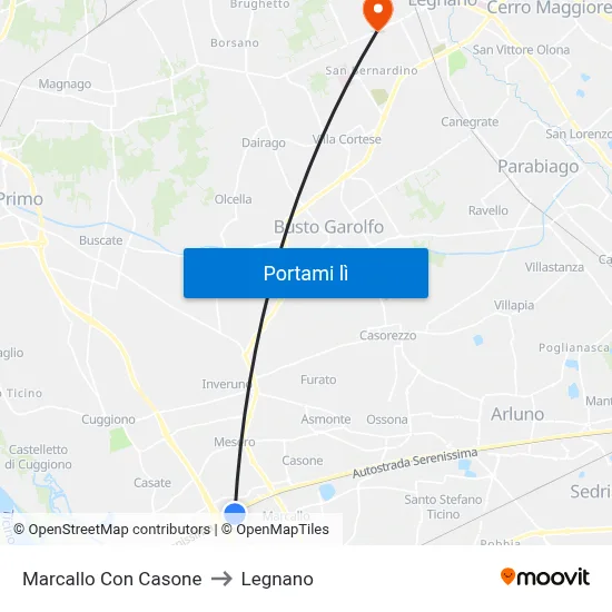 Marcallo Con Casone to Legnano map