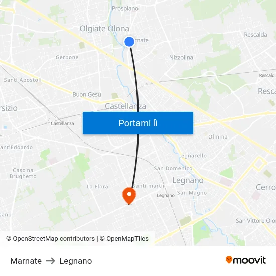 Marnate to Legnano map