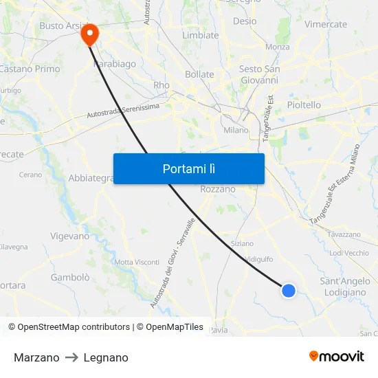 Marzano to Legnano map