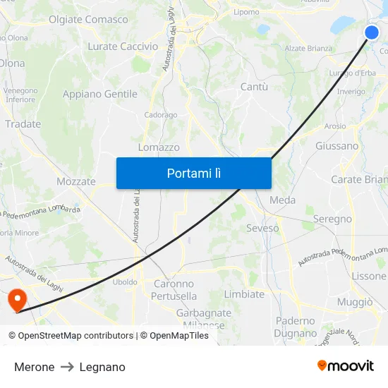 Merone to Legnano map