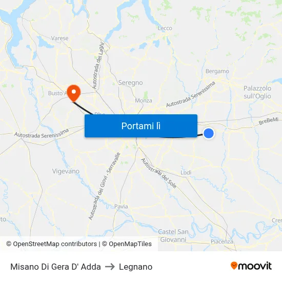 Misano Di Gera D' Adda to Legnano map
