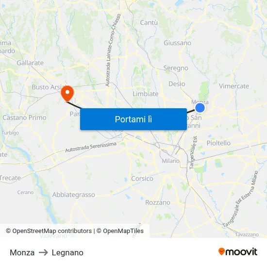 Monza to Legnano map