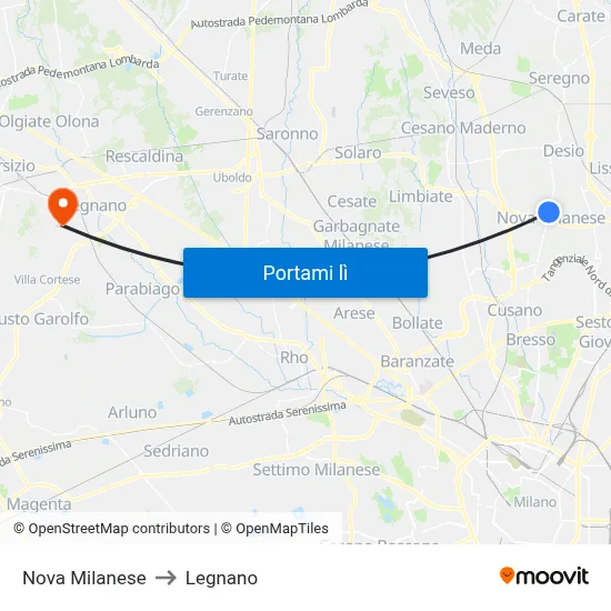 Nova Milanese to Legnano map