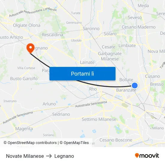 Novate Milanese to Legnano map