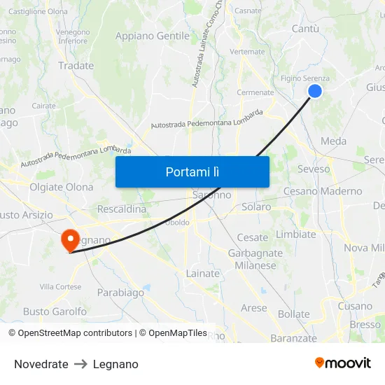 Novedrate to Legnano map