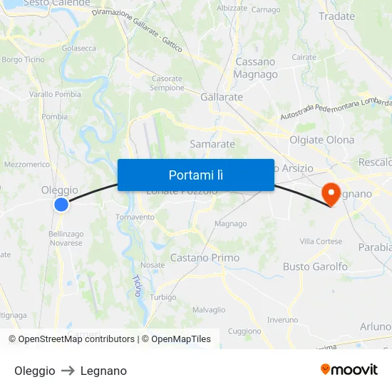 Oleggio to Legnano map