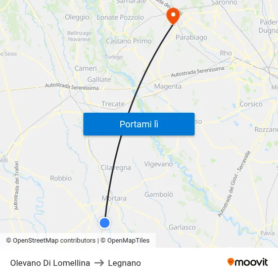 Olevano Di Lomellina to Legnano map