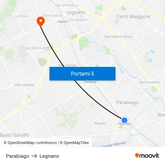 Parabiago to Legnano map