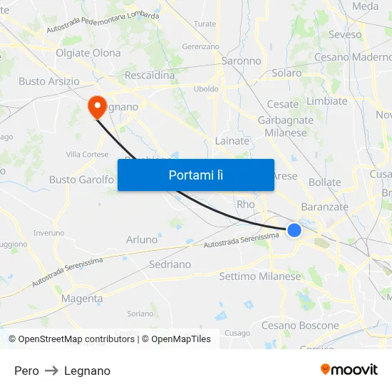Pero to Legnano map