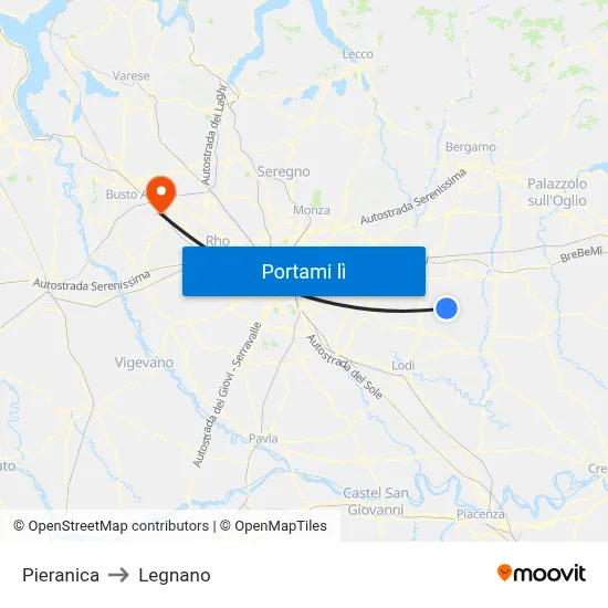 Pieranica to Legnano map