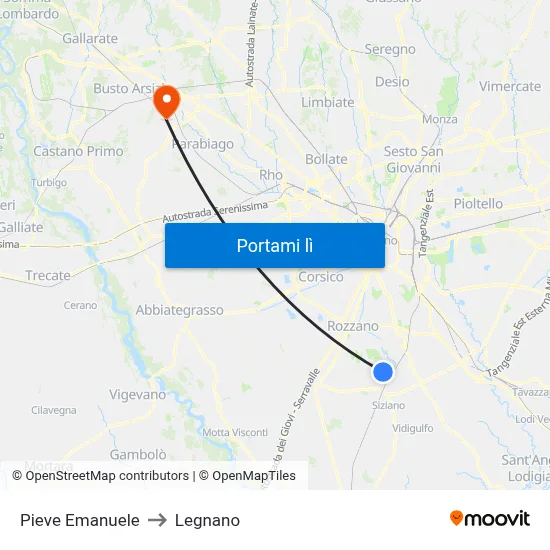 Pieve Emanuele to Legnano map