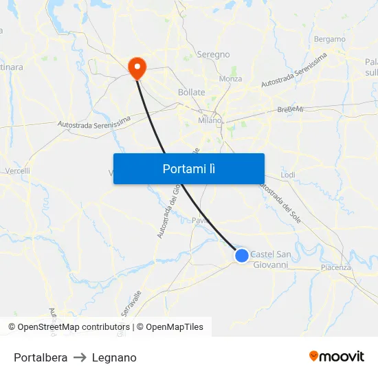 Portalbera to Legnano map