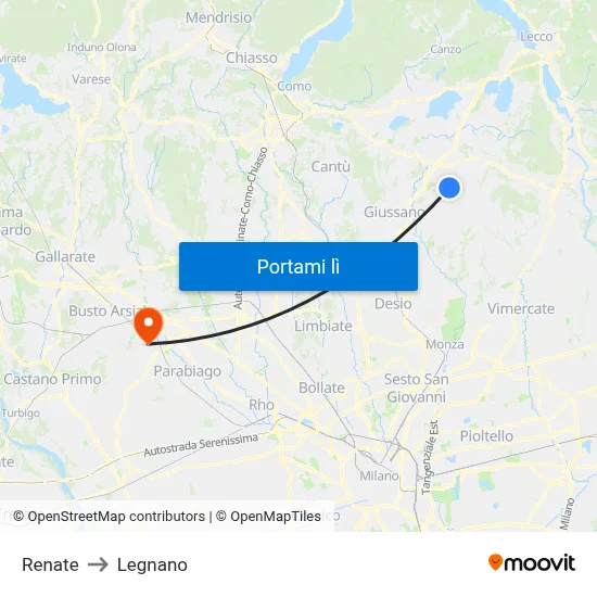 Renate to Legnano map