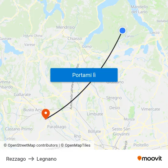 Rezzago to Legnano map