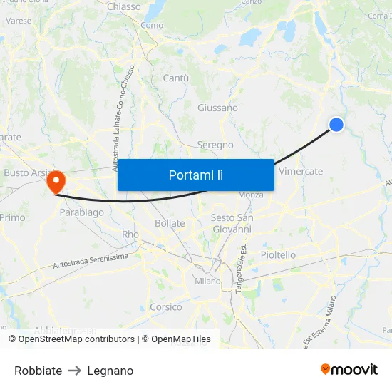 Robbiate to Legnano map