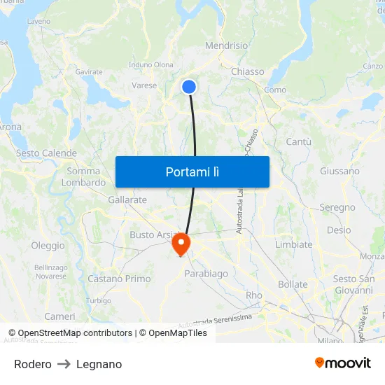 Rodero to Legnano map
