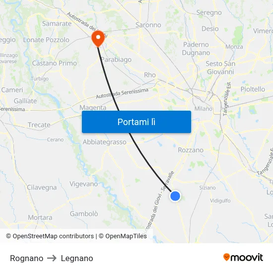 Rognano to Legnano map